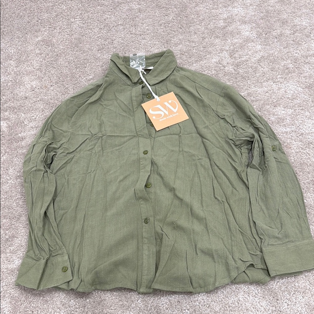 SLV Women's Green Button Down Shirt